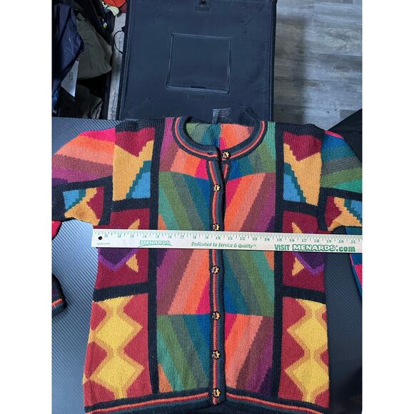Perez Baby Alpaca Knit Cardigan Colorblock Size Large Hand Knit Colorful Artsy - Picture 5 of 11